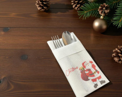 Baskılı Airlaid Cepli Beyaz Peçete 40*40cm