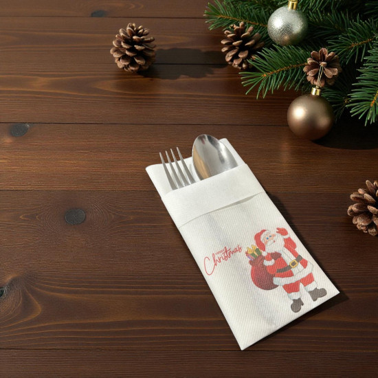 Baskılı Airlaid Cepli Beyaz Peçete 40*40cm