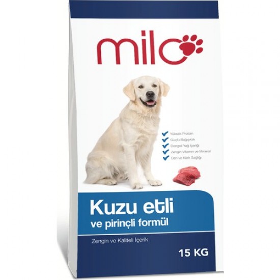 Milo Kuzu Etli & Pirinçli Yetişkin Köpek Maması 15 Kg