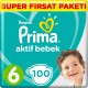 Pampers Prima Bebek Bezi Aktif Bebek 6 Beden Ekstra Large 100 Adet