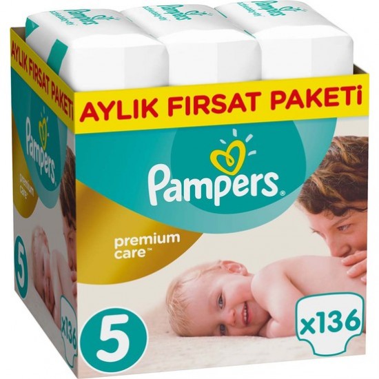 Prima Bebek Bezi Premium Care | 5 Beden Junior Aylık Fırsat Paketi 136 Adet